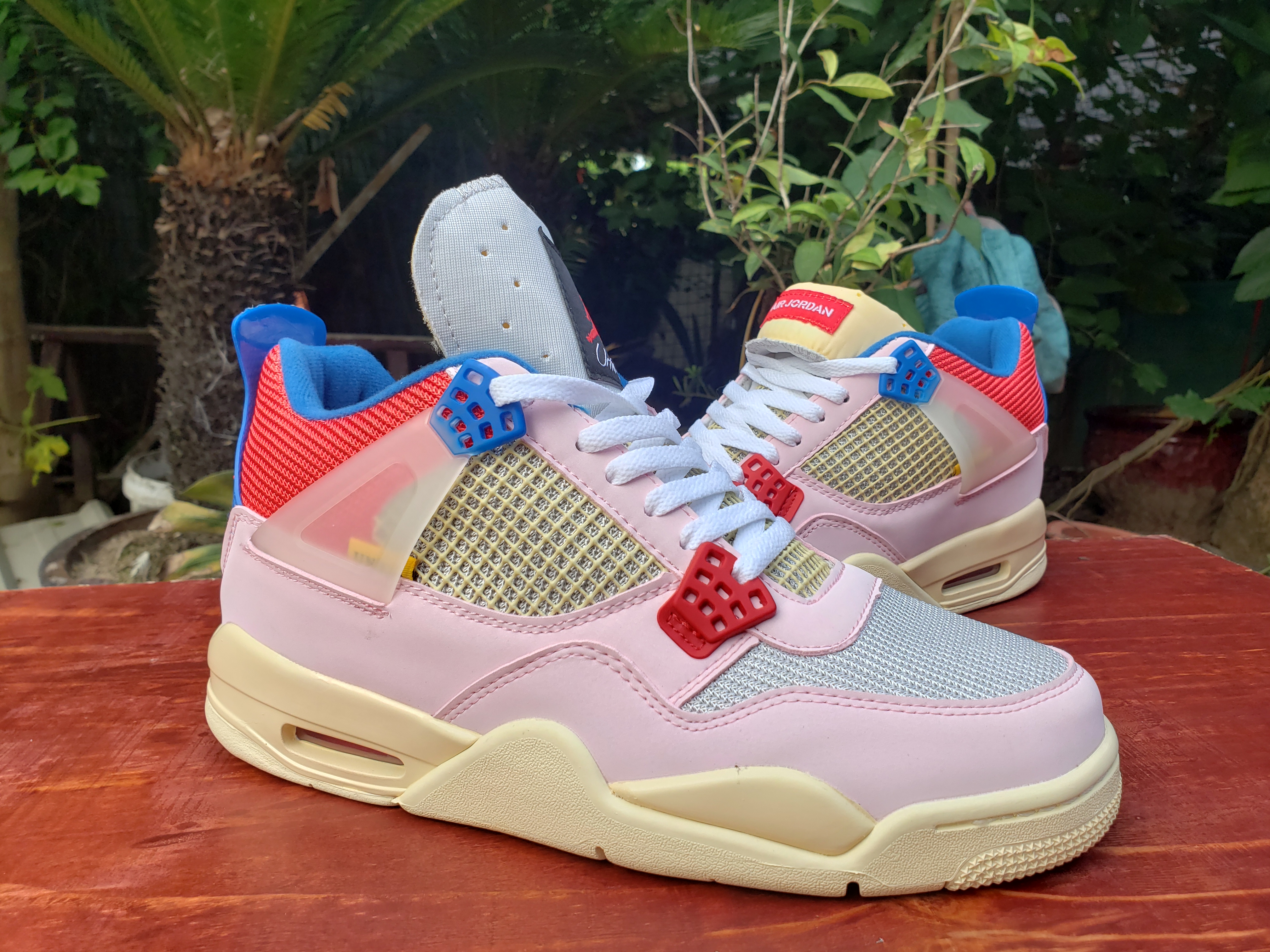 Women Air Jordan 4 Pink Beign Blue Red Shoes